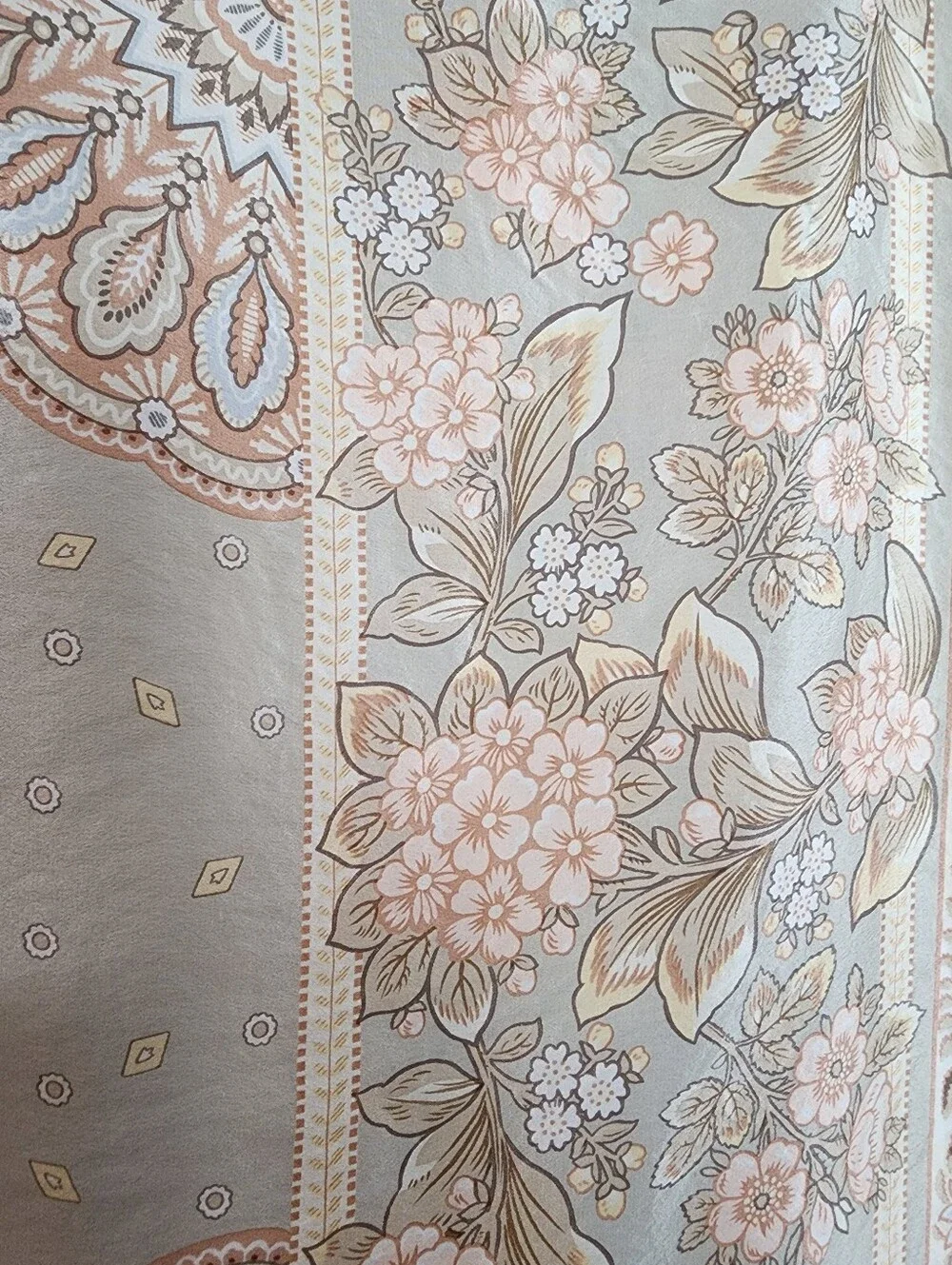 Echo Silk Floral Scarf in Peach, Pale Blue & Cream 35 X 34 Inches